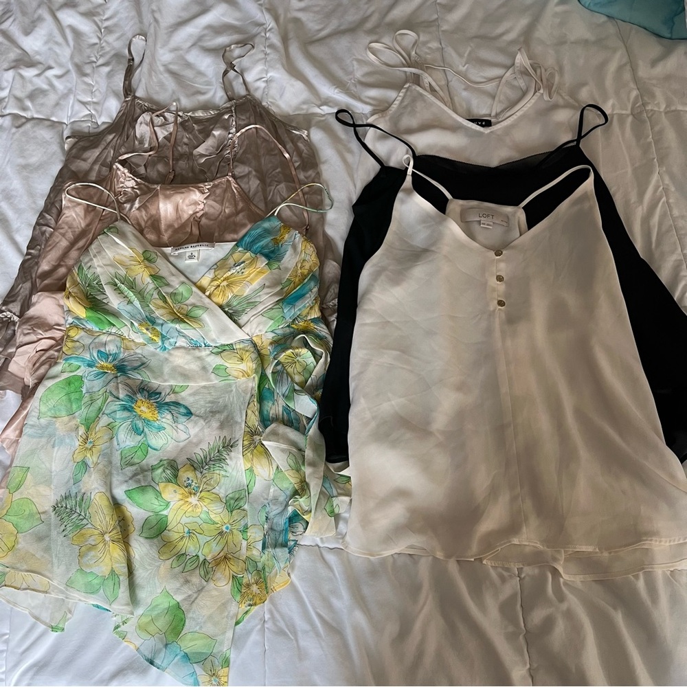 Lot of 6 100% silk Banana Republic Loft Trouve cami strap tops XS XXS petite